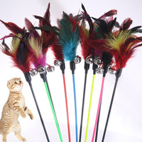 1PCS Hot Sale Cat Toys Make A Cat Stick Feather With Small Bell Natural Like Birds Random Color Black Coloured Pole